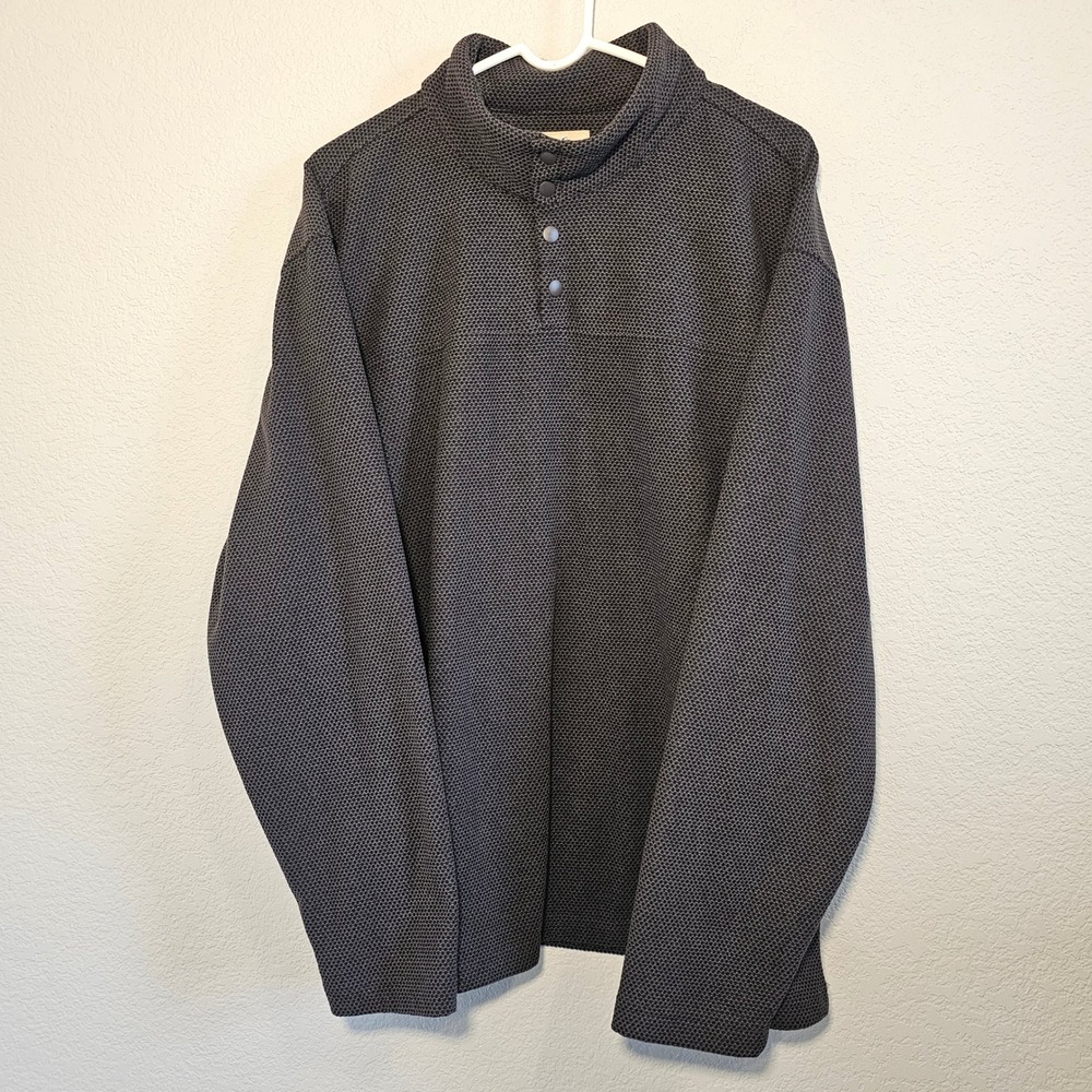 Vintage Blue Mountain Mens XL Snap Neck Pullover Textured Grey Long Sleeve Top